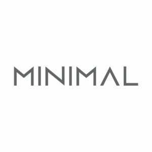 MINIMAL logo in gray geometric font on a white background (wordmark)
