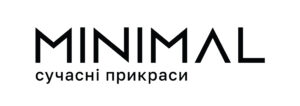 MINIMAL brand logo with stylized letters and Ukrainian tagline 'сучасні прикраси' (modern jewelry)
